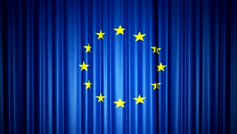 eu flag. 3d animation of opening and closing curtains with flag. 4k