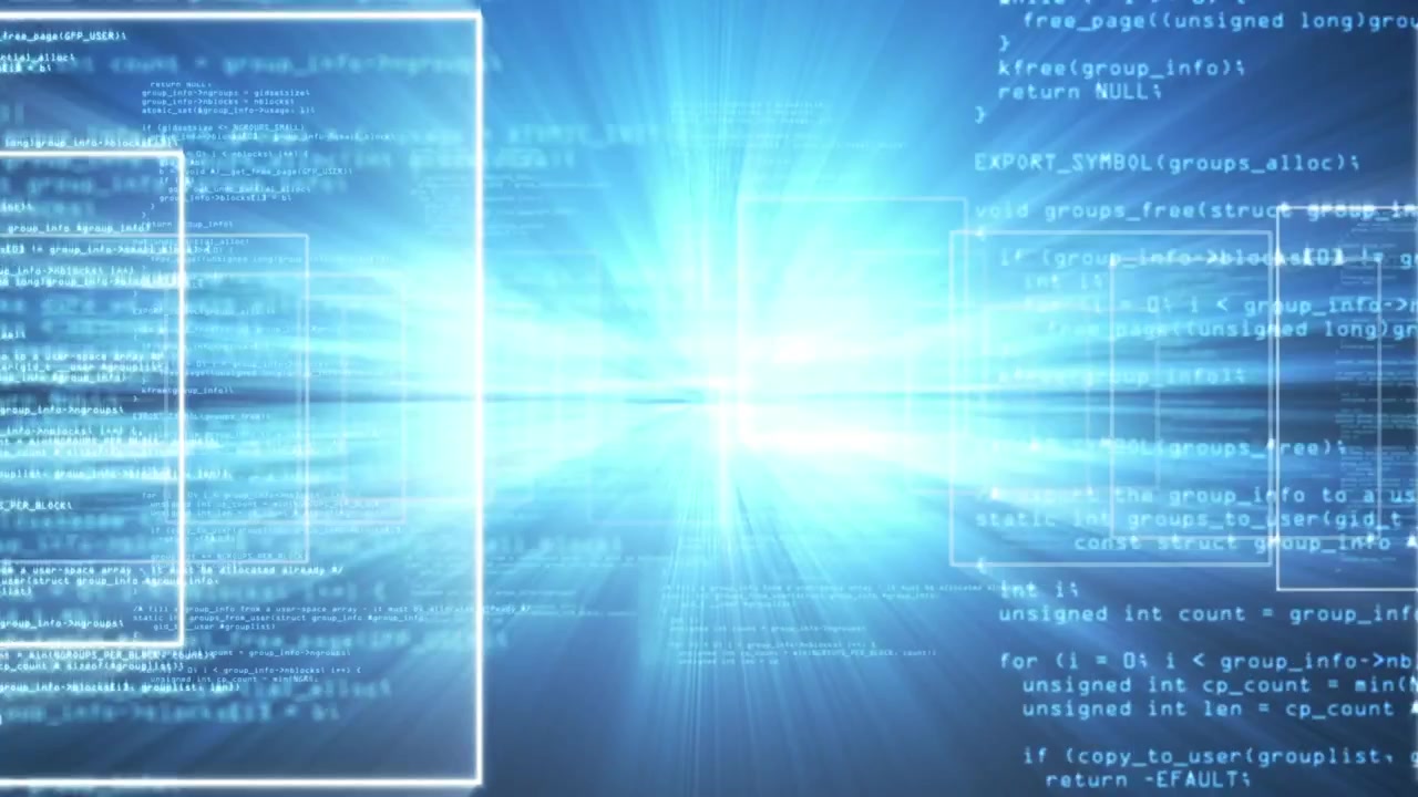 Animation of computer data processing over glowing blue background
