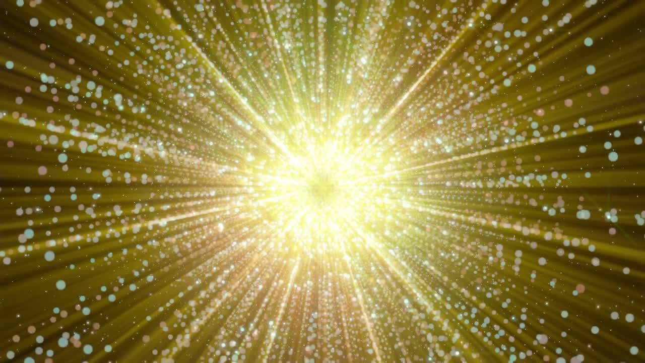 가상 공간의 중심에 모이는 추상적인 입자, 입자의 밝은 빛의 터널, 루프