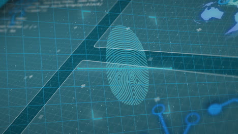 animación del escaneo de huellas dactilares en una pantalla, verificación de seguridad cibernética