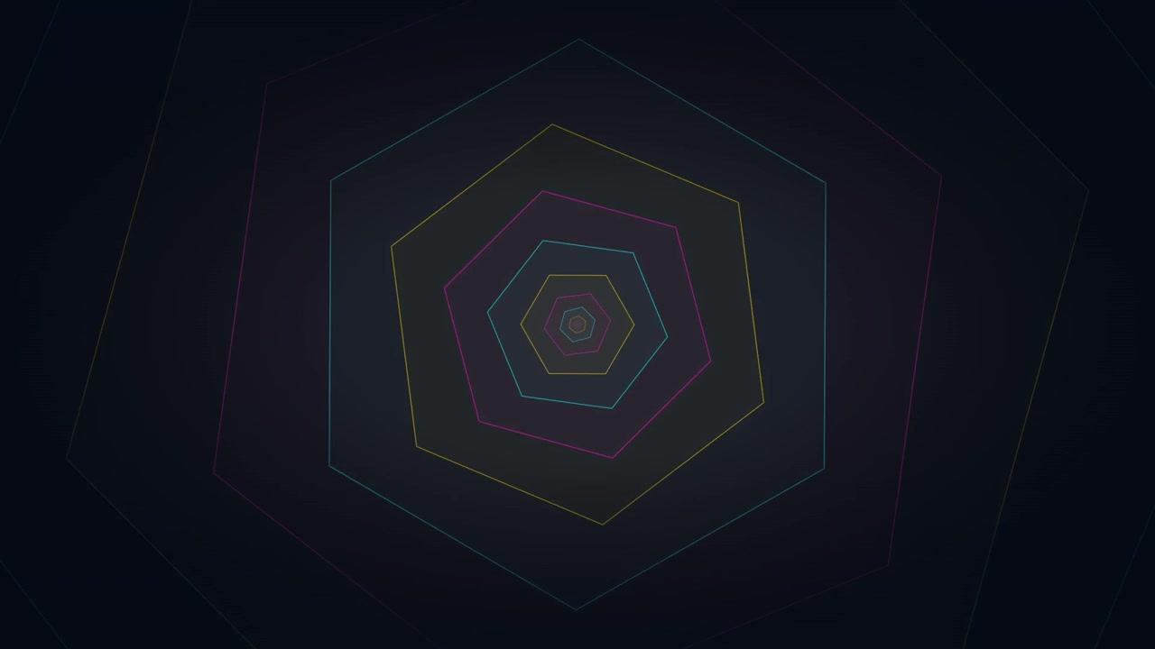 Sfondo astratto in movimento con esagoni colorati pulsanti