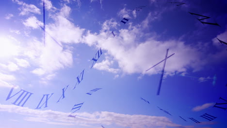 Concepto-De-Paso-Del-Tiempo-Con-Reloj-En-El-Cielo-Azul