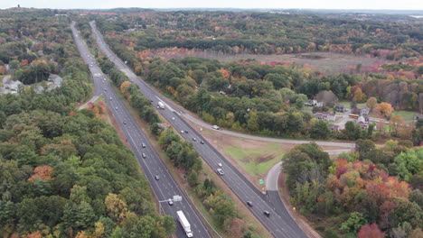 drone footage over donald lynch boulevard and route 495 in marlboro, massachusetts