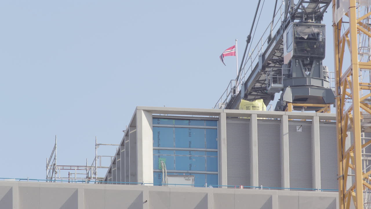 Construction crane at New Government quarter construction site in central Oslo
