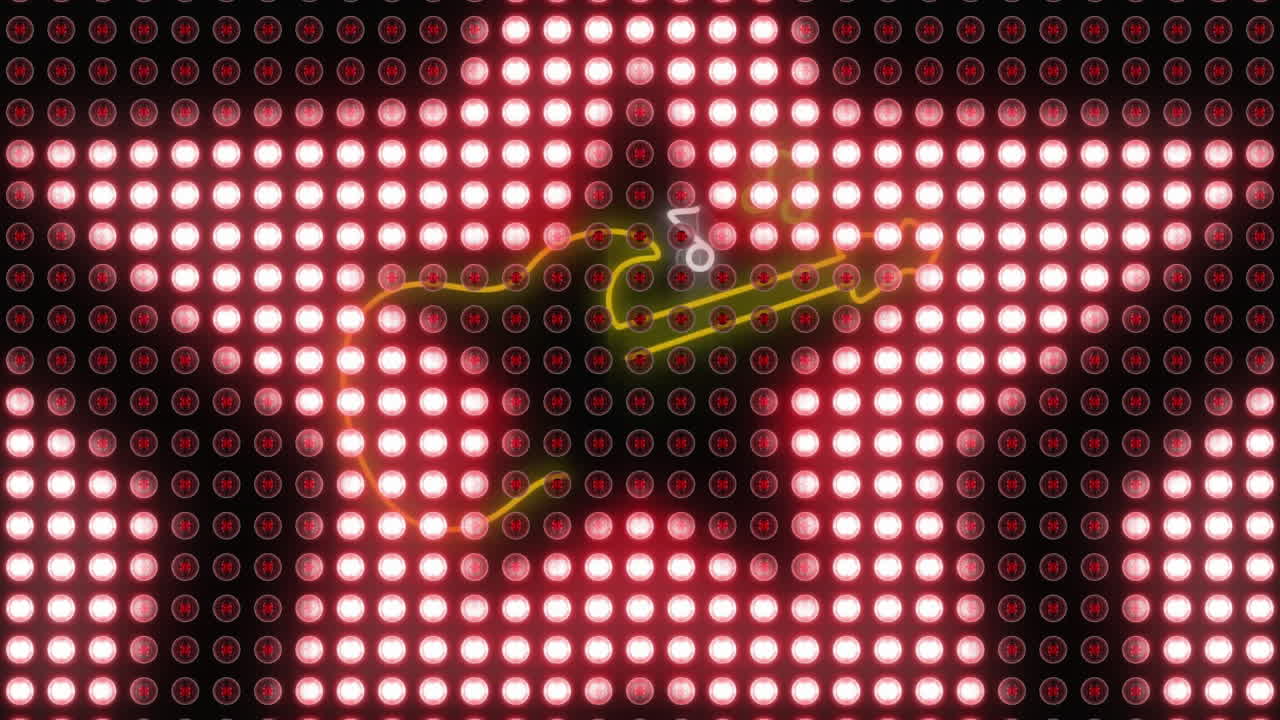 흑색 배경 위에 움직이는 네온 반이는 빛 반점의 별 패턴의 애니메이션