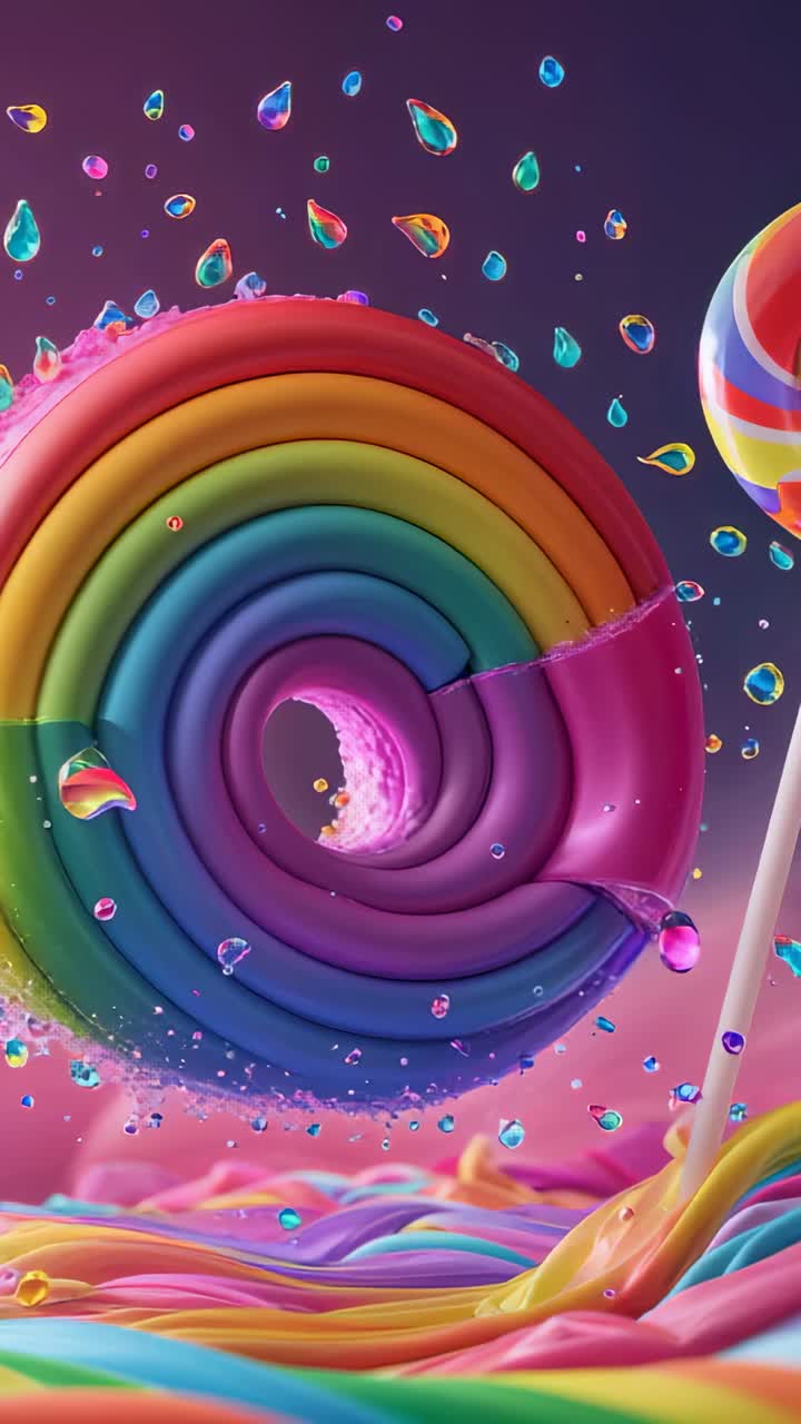 Vertical video: On start rotating spiral disk on stick in close-up, with droplets falling into pool