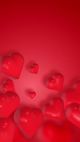 animation of red 3d hearts rotating with space for text. looped motion graphics screensaver. symbols of love. romantic greeting card. vertical video.