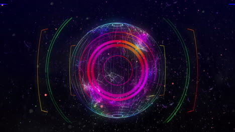animación de formas y líneas coloridas sobre un globo giratorio