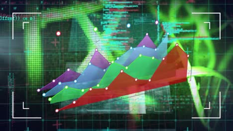 Animation-Der-Grafik-über-Datenverarbeitung-Und-DNA-Stränge-Auf-Schwarzem-Hintergrund