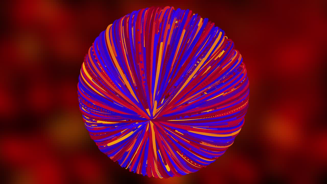 Sfera colorata da linee sottili, generata al computer. Rendering 3D di sfondo artistico.