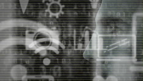 animación del procesamiento de datos sobre el hombre caucásico