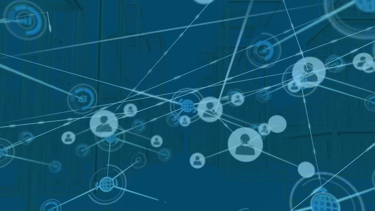 3d 도시 풍경 스피닝에 대한 사람 아이콘과의 연결 네트워크의 애니메이션