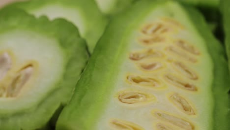 close-up of sliced bitter melon