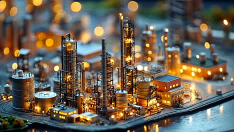 industrial complex illuminated at night with intricate details