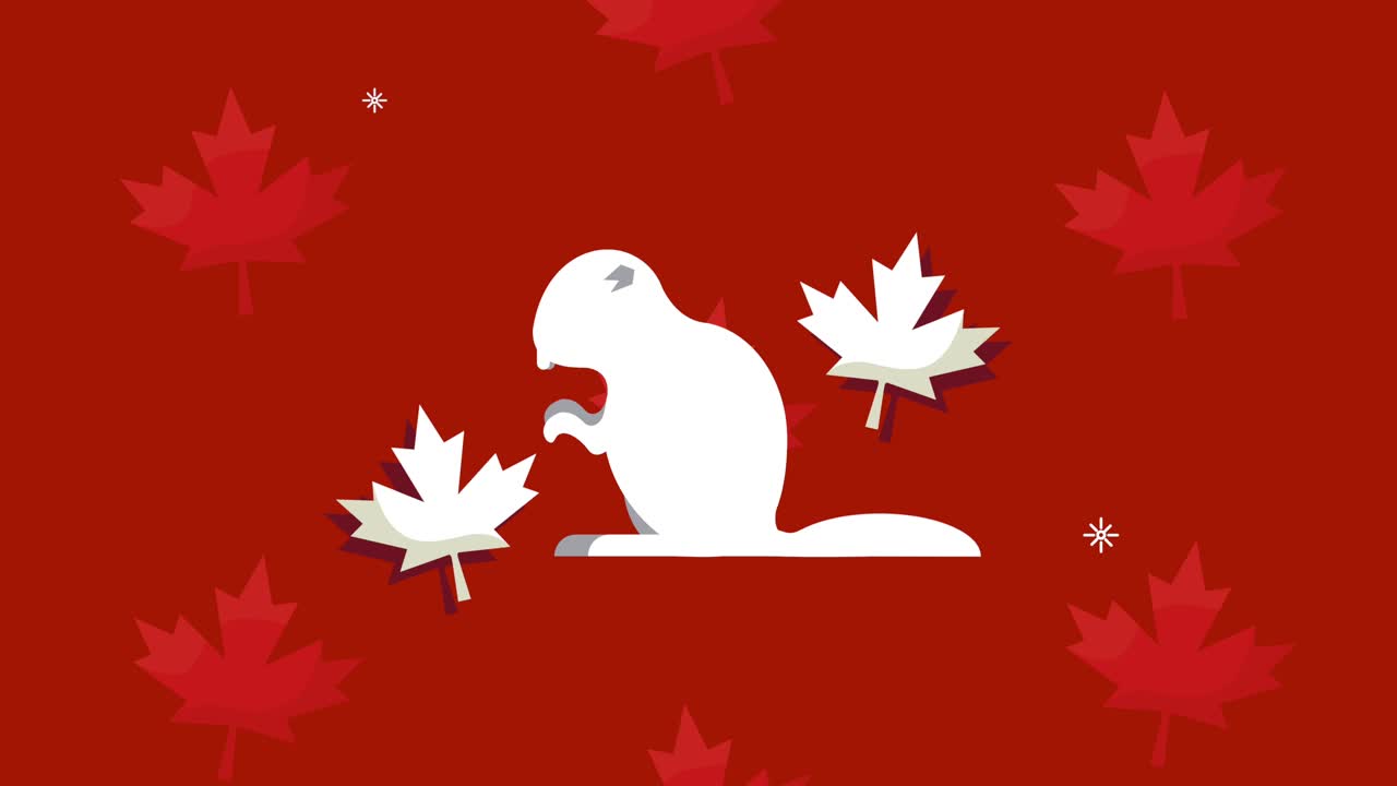 celebrazione in canada con foglie d'acero a disegno e scoiattoli