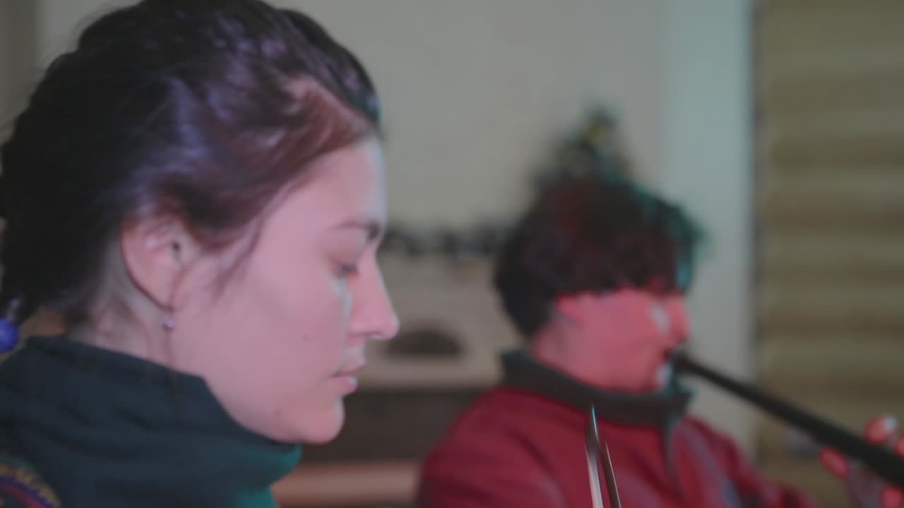 Musicians In Medieval Costume. VINNITSA, UKRAINE, MARCH 2017: Musicians in medieval costume perform indoors