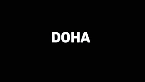 a smooth and high quality, silver 3d text reveal of the capital city "doha