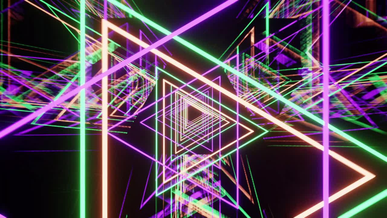 triangoli a neon che ballano sullo sfondo di un anello vj