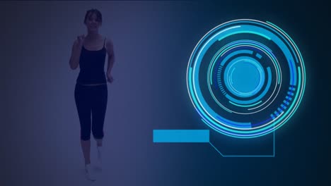 animation of woman running with scope scanning and data processing