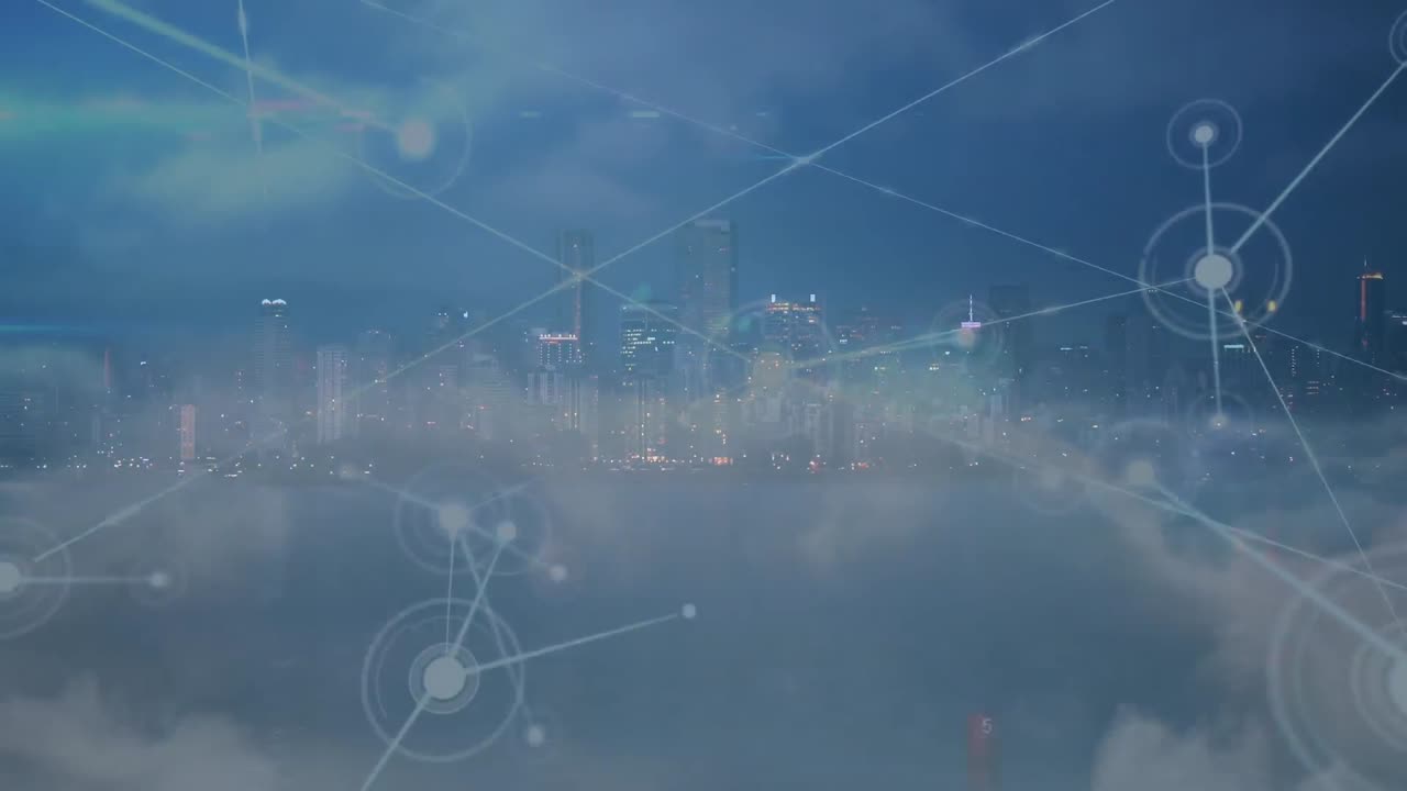 도시 풍경에 대한 연결 네트워크의 애니메이션