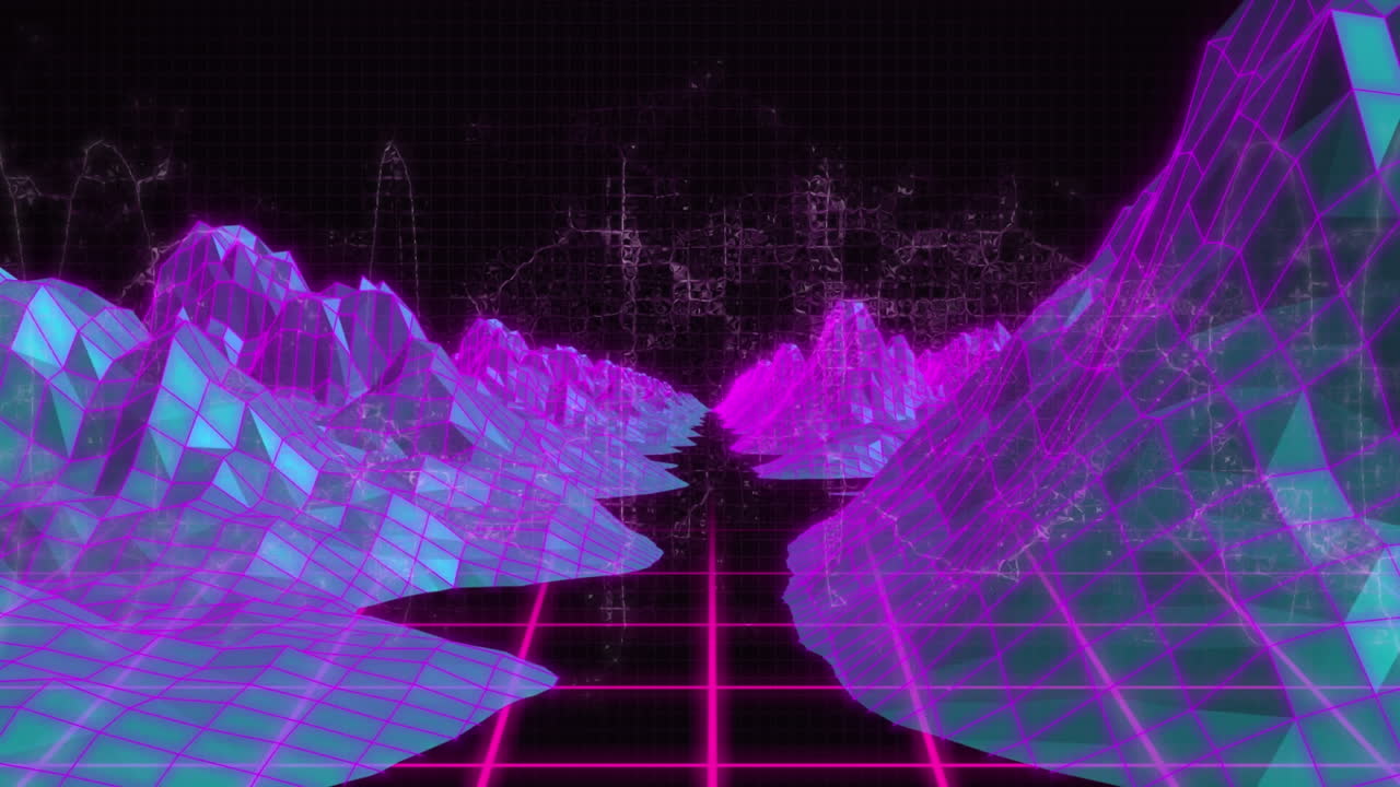 Animation of moving metaverse landscape on black background