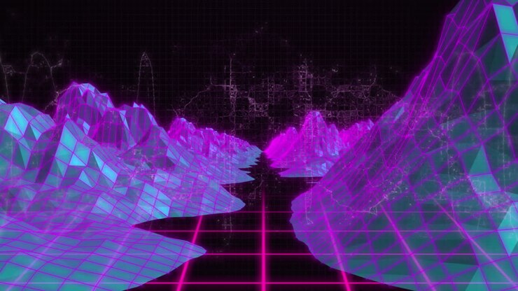 Animation of moving metaverse landscape on black background