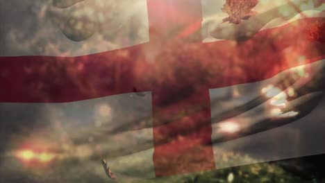 animation of flag of england and leaves falling