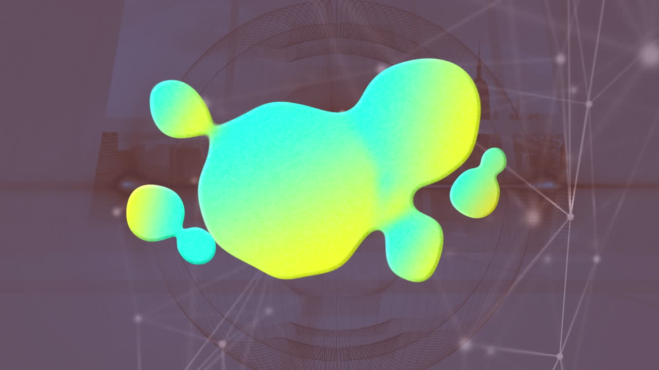 animación de redes de conexiones de manchas brillantes sobre un fondo púrpura