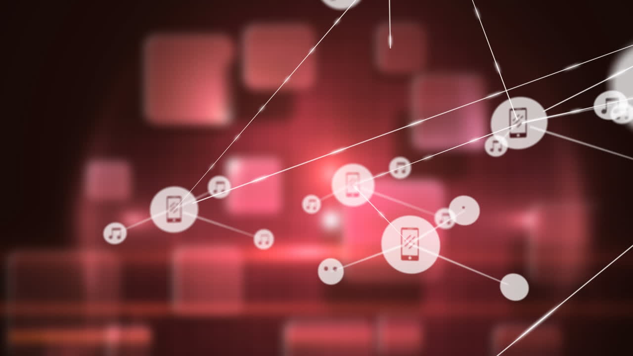 빛나는  ⁇ 은 배경 위에 아이콘으로 연결 네트워크의 애니메이션