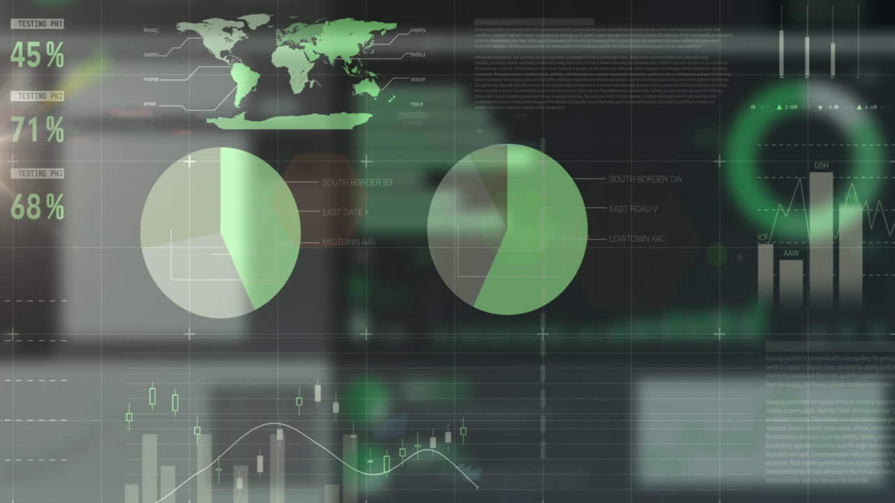 Animation of data processing over black background