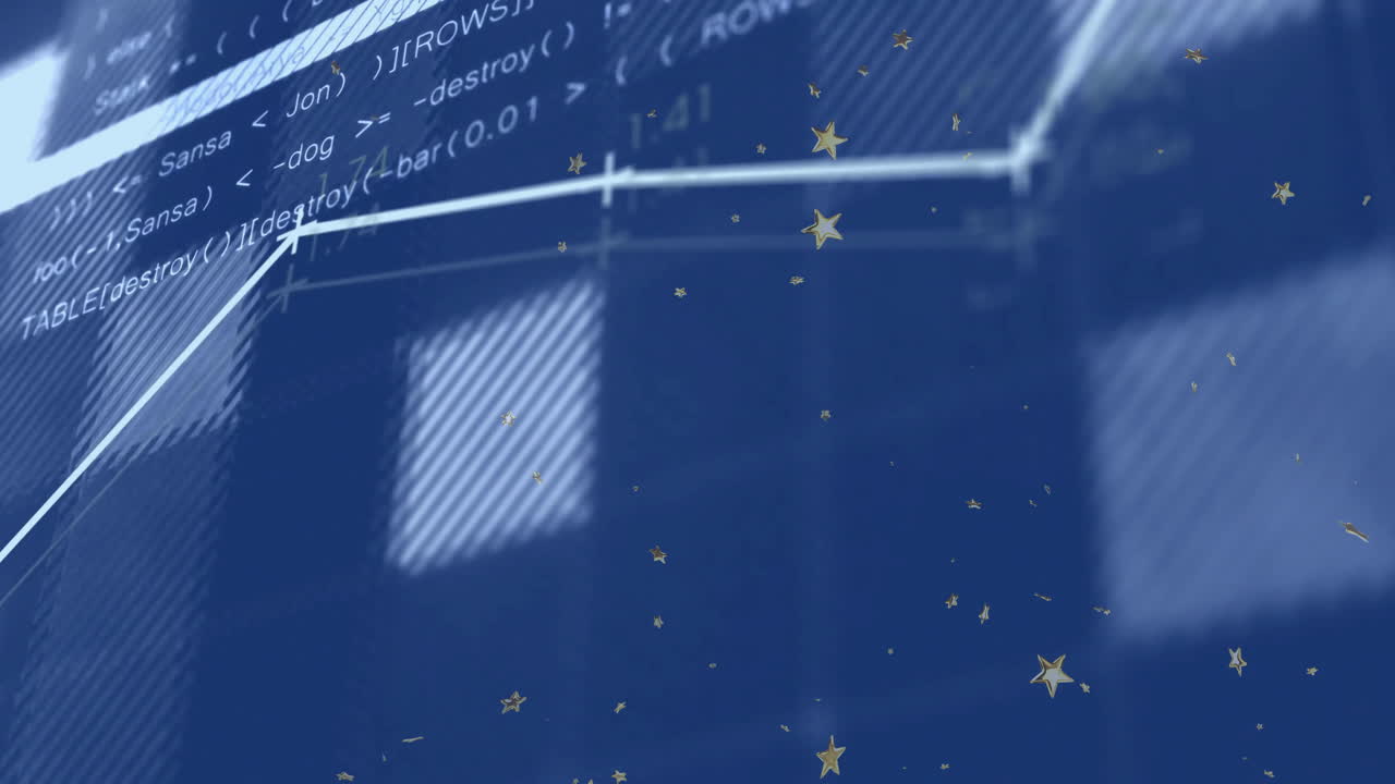 Data analysis on abstract blue background with animation and numerical details