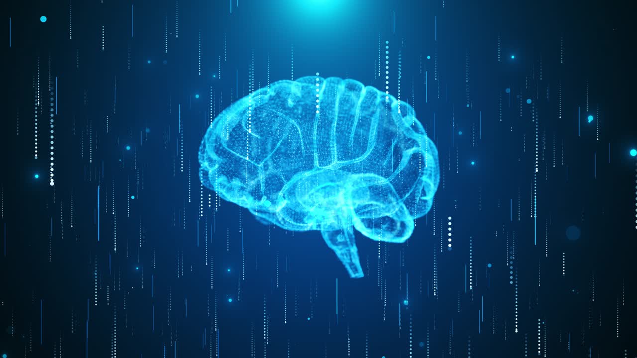 Futuristic digital brain logo grid line ai technology rotation abstract background cyber artificial