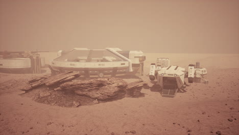 base marciana futurista con rovers y un módulo de vivienda
