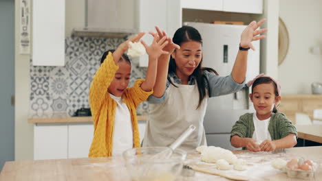 baking, playing and mother teaching children