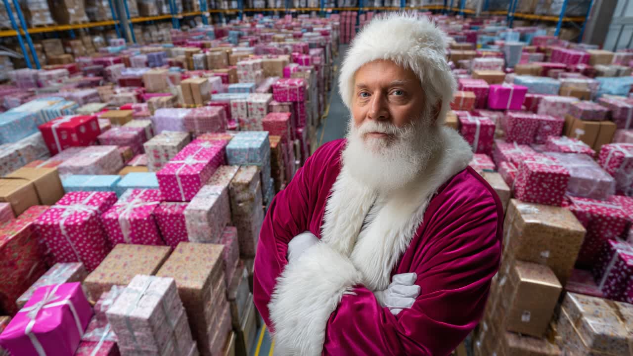 A Joyful Santa Claus Surrounded by a Sea of Christmas Presents, Capturing the Spirit of the Festive Season with a Heartwarming Smile and a Jolly Attitude, Ready to Spread Cheer and Happiness