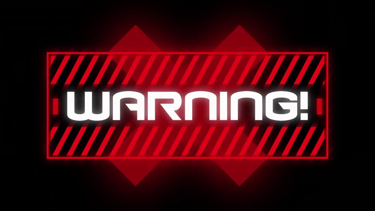 Animation of the word Warning written in red frame on black background.