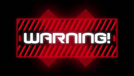 Animation-of-the-word-Warning-written-in-red-frame-on-black-background.-