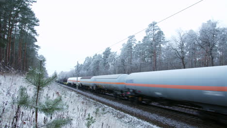 largo tren de carga con contenedores durante la fría temporada de invierno en alemania