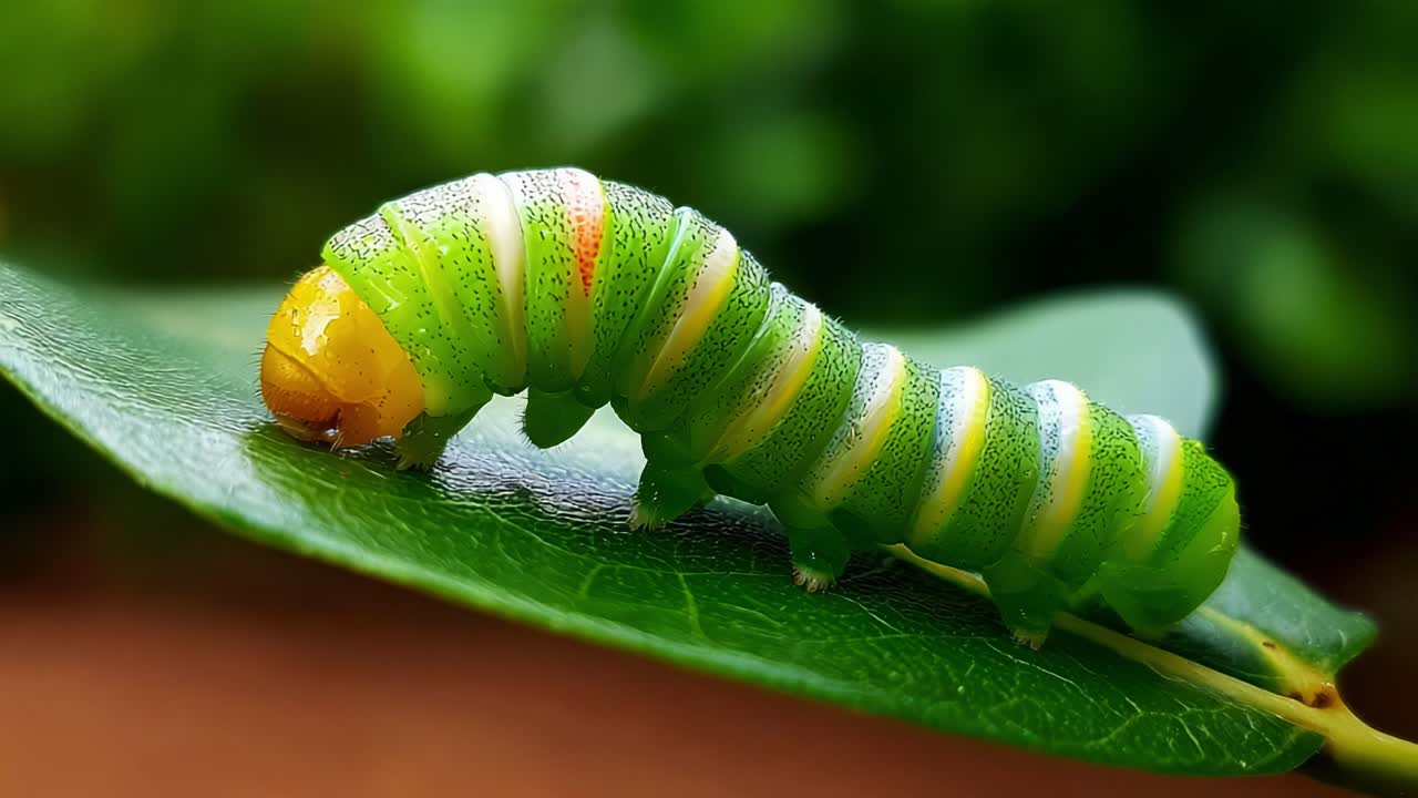 Captivating Close-Up of a Vibrant Green Caterpillar on a Leaf, Showcasing Its Intricate Patterns and Unique Features in a Lush Natural Environment