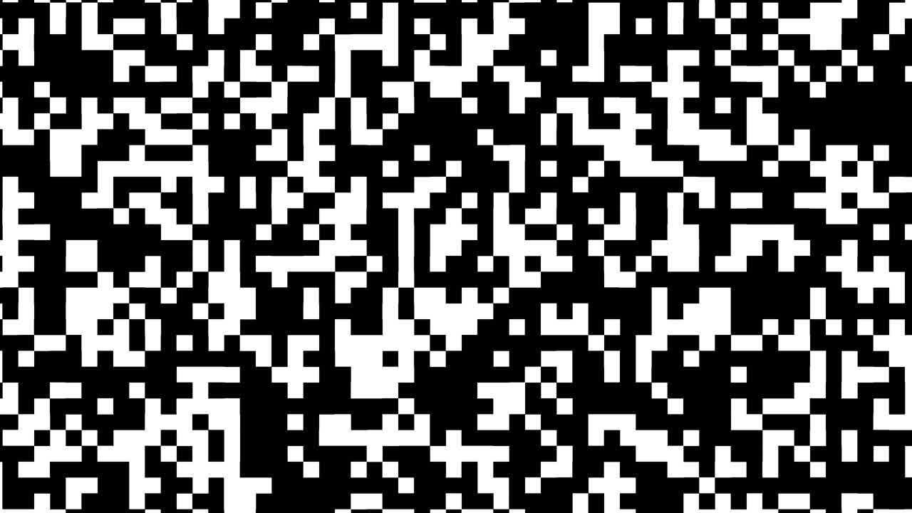 Abstrakt digital pixel glitch-overgang i sort og hvid.