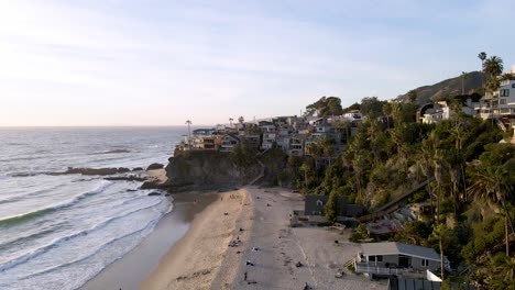 Thousand-Steps-Beach-in-Private-Cove-on-Pacific-Ocean-Coast-in-Laguna,-California---Aerial