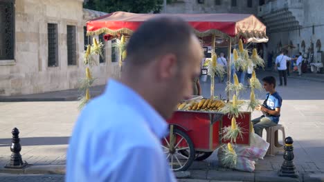 street food vendor selling roasted corn in istanbul