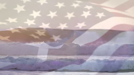 Digital-composition-of-waving-us-flag-over-hand-showing-thumbs-up-against-waves-in-the-sea