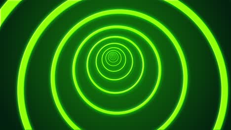 Abstrakter-Kreistunnel,-Futuristisches-Portal,-Leuchtender-Bunter-Neon-LED-Bildschirmring-Auf-Dunklem-Hintergrund,-3D-Animation,-Visueller-Effekt,-Optische-Täuschung,-4k-Limettengrün