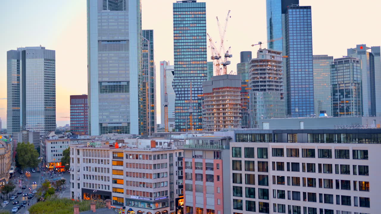 Frankfurt, Germany - November 13, 2022: View of the Four Frankfurt skyscraper project in the city at sunset