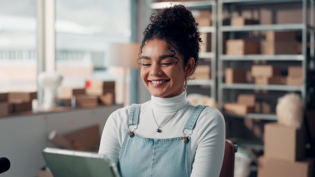 Woman in Warehouse Surrounded by Boxes