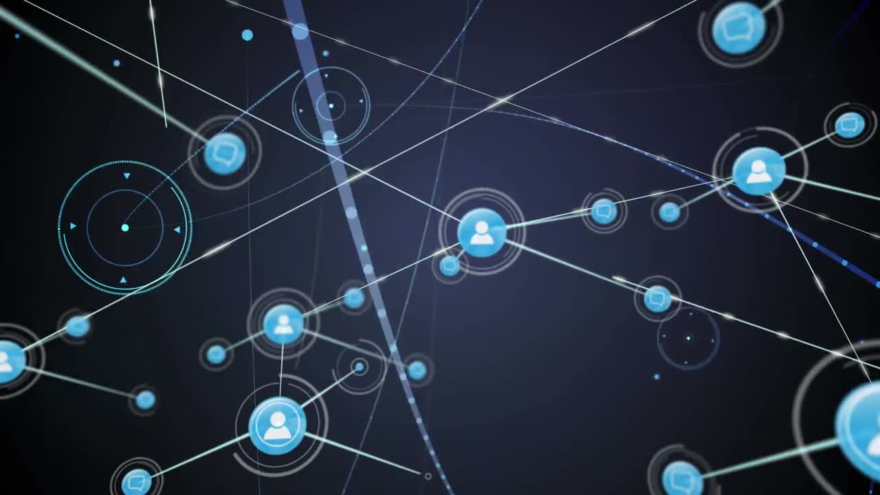 검은색 배경에 아이콘으로 연결 네트워크의 애니메이션