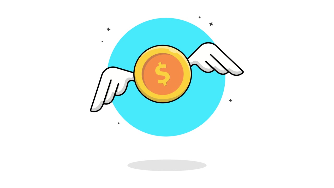 Animated Golden Dollar Coin with Wings Floating