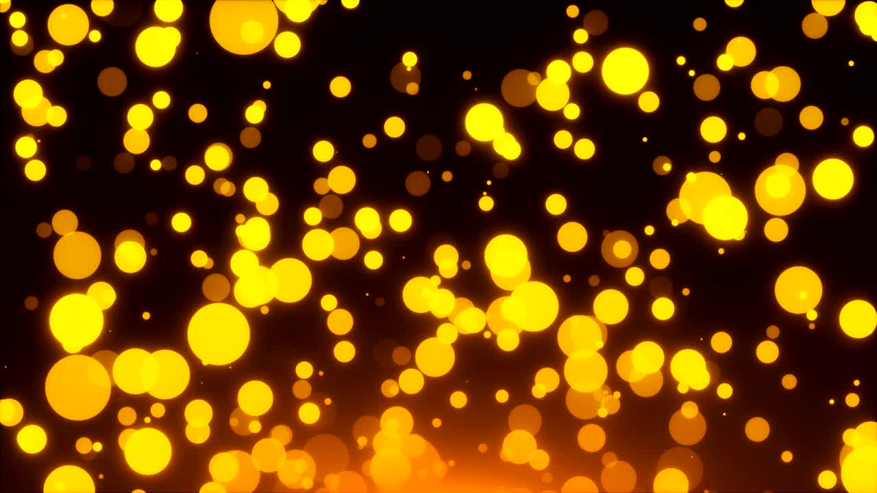 Many gold glittering circles are in space, holiday 3d render background, golden explosion of confetti