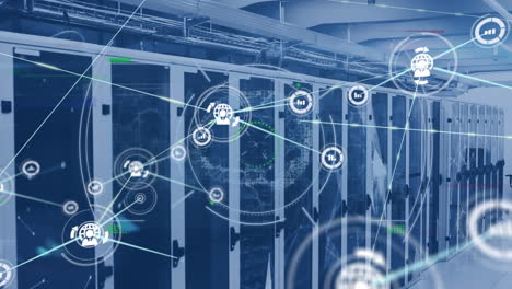 animation of networks of connections with icons over computer servers